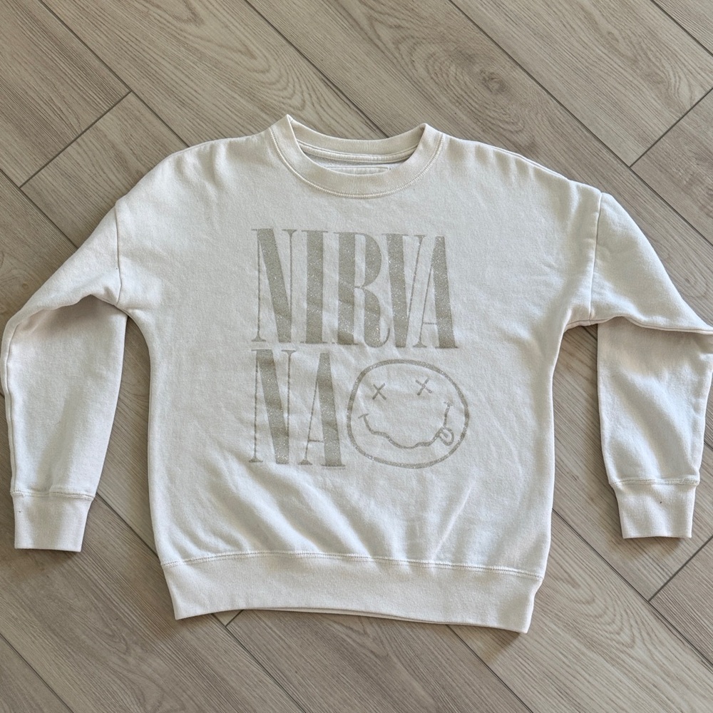 abercrombie kids Cream Nirvana Graphic Crewneck Sweatshirt
